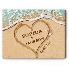 Custom Heart In Sand with Names, Engagement Gifts for Couple, Beach Wedding Gifts for Couple Personalized