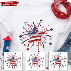 4th of July America Flag Star Mimi Mom Little Kids Personalized T-shirt