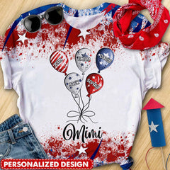 4th July Grandma Auntie Mom Little Balloon Kids American Flag Pattern Personalized 3D T-shirt