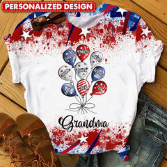 4th July Grandma Auntie Mom Little Balloon Kids American Flag Pattern Personalized 3D T-shirt