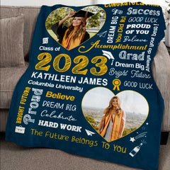 Personalized Word Art Graduation Blanket With Photo, Class Of 2023 Graduation Senior Gift, Graduation Gift For Daughter