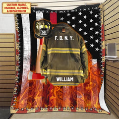 Firefighter Us Flag Armor And Name Custom Blanket Gift For Firefighter Fireman