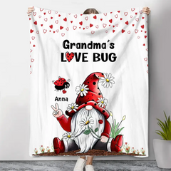 Grandma's Love Bugs Gnome - Personalized Blanket - Gift For Grandma