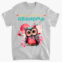 Personalized apparel "Blessed to be called Grandma Owl Butterfly" with child's name printed on it