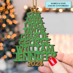 Family Tree 2023 - Personalized Custom Wood Ornament - Christmas Gift For Family Members