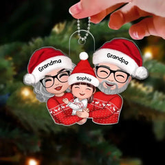 Doll Grandma Grandpa Hugging Kid Christmas Gift For Granddaughter Grandson Personalized Acrylic Ornament