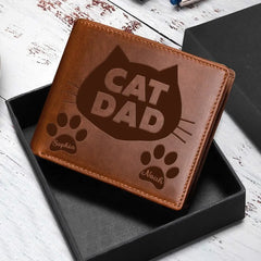 Personalized Cat Dad Custom Cat Name Cat Lovers Gift Leather Wallet