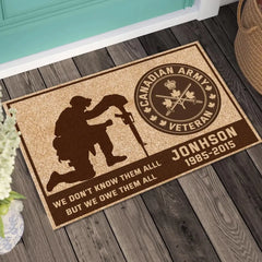 Personalized Canadian Army Veteran Custom Name & Time Doormat Printed