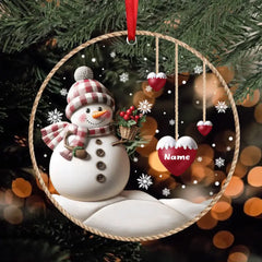 Happy Christmas Snowman Grandma Mom Hanging Sweet Heart Kids Personalized Ornament