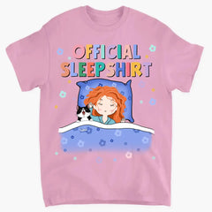 Official Sleep Shirt, Cute Girl With Her Dog & Cat, Dog & Cat Mom Gift, Personalized Dog & Cat Lover T-shirt