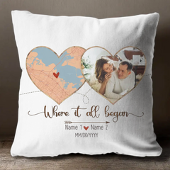 Where It All Began Personalized Map Pillow, First Date Map Print, Custom Photo Pillow Gift