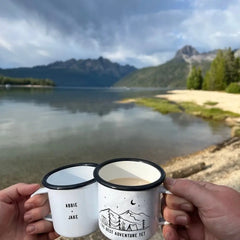 Engagement Gifts Custom Couple Mug Gift Personalized 1 Mountain Camping Mug Rustic fiance newly engaged wedding bride campfire coffee