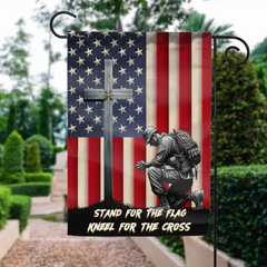 Veteran Kneeling Christ Cross American Flag