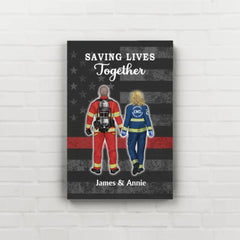 Save Lives Couple Friends - Personalized Canvas Firefighter, EMS, Police Officer, Military, Nurse