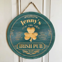 Irish Pub, Clover Sign - Personalized Round Wooden Sign, St. Patrick's Day Decor