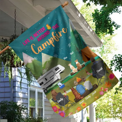 Custom Personalized Camping Flag Sign - Gift Idea For Family/Camping Lover - Couple/ Parents/ Single Parent With Up to 4 Kids And 4 Pets - Life Is Better Around The Campfire