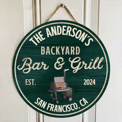 Backyard Bar & Grill, BBQ Sign - Personalized Wooden Sign, Gift For Family, Custom Smoke House Sign