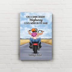 On A Dark Desert Highway Cool Wind In My Hair Motorcycle Riding - Personalized Canvas For Motorcycle Couples, Bikers