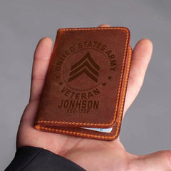 Personalized US Military Retired Leather Card Wallet