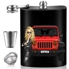 Personalized Jeep Girl with Name Steel Flasks