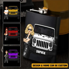 Personalized Jeep Girl with Name Steel Flasks