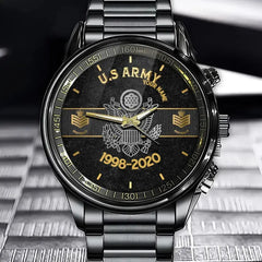 Personalized US Veteran/Soldier Black Stainless Steel Watch Printed