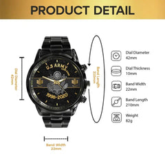 Personalized US Veteran/Soldier Black Stainless Steel Watch Printed