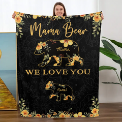 Mama Bear Custom Blanket With Names, Personalised Gifts For Mothers Day, Mama Gifts, Blanket For Mom, Best Birthday Gifts For Mom