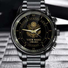 Personalized US Veteran/Soldier Black Stainless Steel Watch