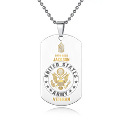 Personalized US Army Veteran Rank Camo Custom Name & Time Necklace Printed