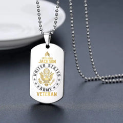 Personalized US Army Veteran Rank Camo Custom Name & Time Necklace Printed