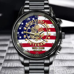 Personalized US Veteran/Soldier Black Stainless Steel Watch