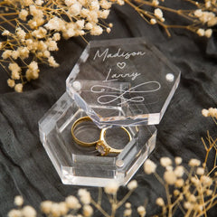 Custom Engraved Clear Hexagon Ring Box - Personalized Acrylic Wedding Ring Bearer Box for Engagement Proposal