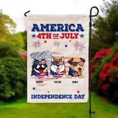 America 4th of July Independence Day - Personalized Garden Flag, Gift For Dog Lover