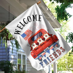 Welcome Friends, Custom Dog Flag, American Truck, Rustic Patriotic Flag, Personalized Dog Lovers Garden Flag