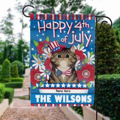 Happy 4th Of July - Patriotic Cats - Personalized Cat Garden Flag