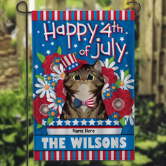 Happy 4th Of July - Patriotic Cats - Personalized Cat Garden Flag