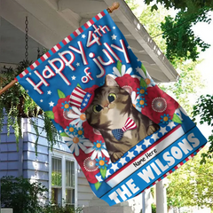 Happy 4th Of July - Patriotic Cats - Personalized Cat Garden Flag