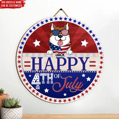 Happy 4th Of July - Personalized Wood Sign, Fourth of July Front Door Decor, Gift For Dog Lover