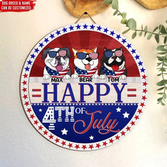 Happy 4th Of July - Personalized Wood Sign, Fourth of July Front Door Decor, Gift For Dog Lover