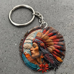 Indian Keychain Customizable Acrylic Native American Warrior Design