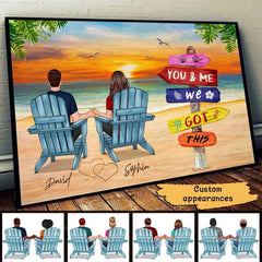 Beach Landscape Back View Couple Sitting  Personalized Horizontal Poster