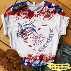 Butterfly Grandma Kid With Heart 4th July 3D T-shirt