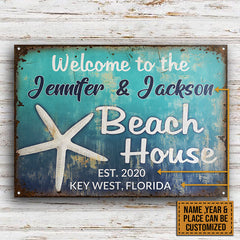 Personalized Beach Welcome To Beach House Custom Classic Metal Signs