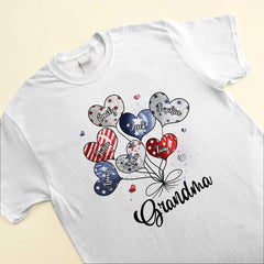 4th of July Sweet Heart Grandma Auntie Mom Kids American Flag Pattern Personalized T-shirt