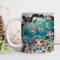 3D Sea Turtle Grandma Auntie Mom Kids Hole In A Wall Personalized Mug LPL20JUN24TP2