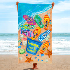 Nana's Beach Buddies Summer Flip Flop Personalized Beach Towel Perfect Gift for Grandmas Moms Aunties