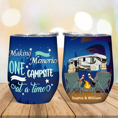 Camping Couple Retro Making Memories Custom Wine Tumbler - Gift For Camping - Personalized Camping Gifts