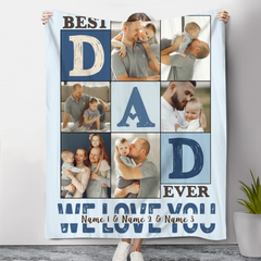 Best Dad Ever Personalized Blanket with 6 Photos, Fathers Day Photo Blanket