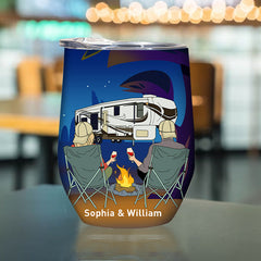 Camping Couple Retro Making Memories Custom Wine Tumbler - Gift For Camping - Personalized Camping Gifts